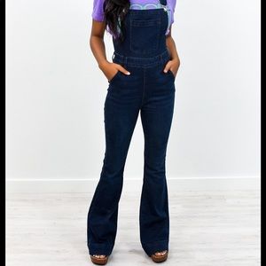 Dark Denim flare overalls